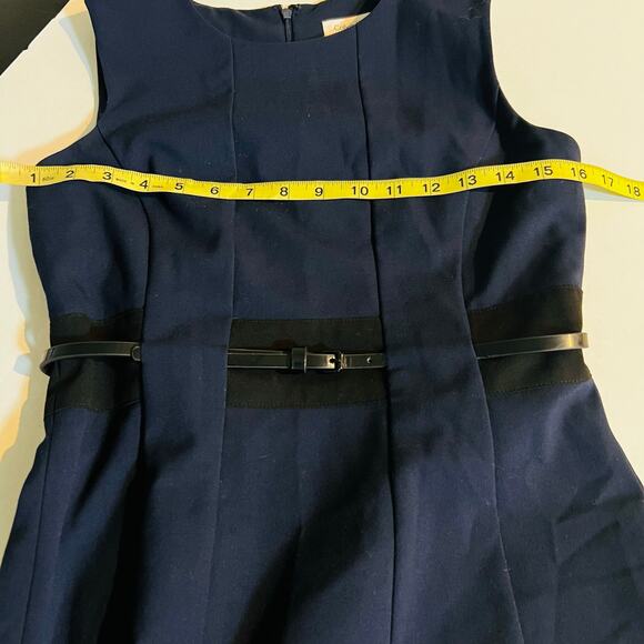 Calvin Klein Navy Sleeveless Belted Dress Size 2 - Picture 7 of 8